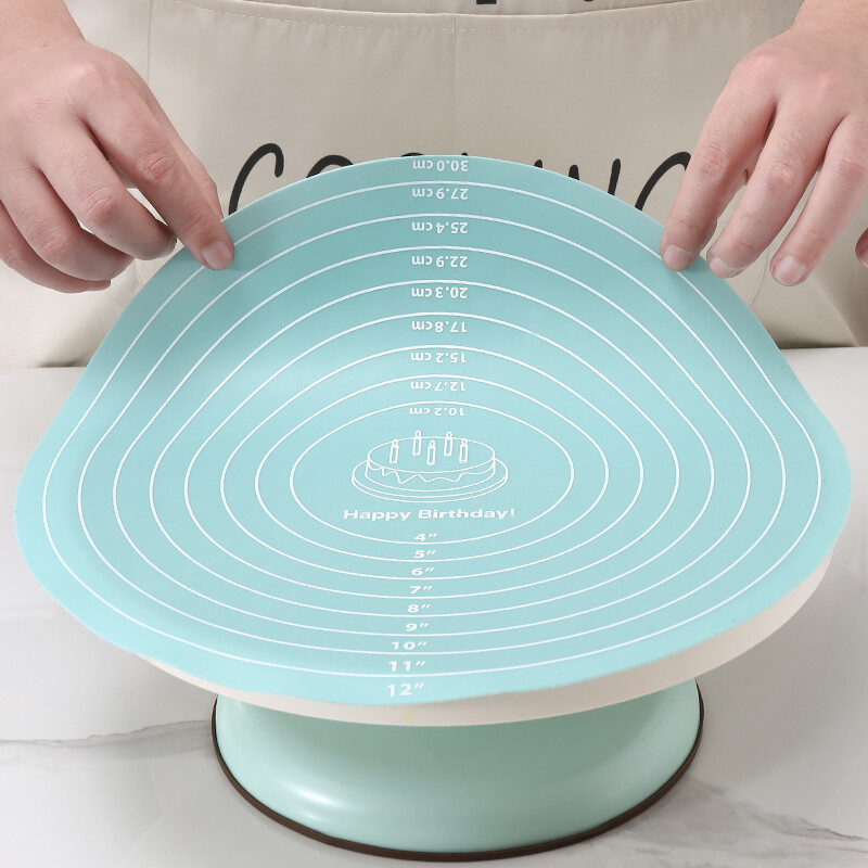 FAIS DU apvalus silikoninis kepimo kilimėlis, skirtas 12 colių skersmens tortų pasukamajam padėkliui, neslystantis tortų stovas maistui tinkamas virtuvės kepimo įrankis