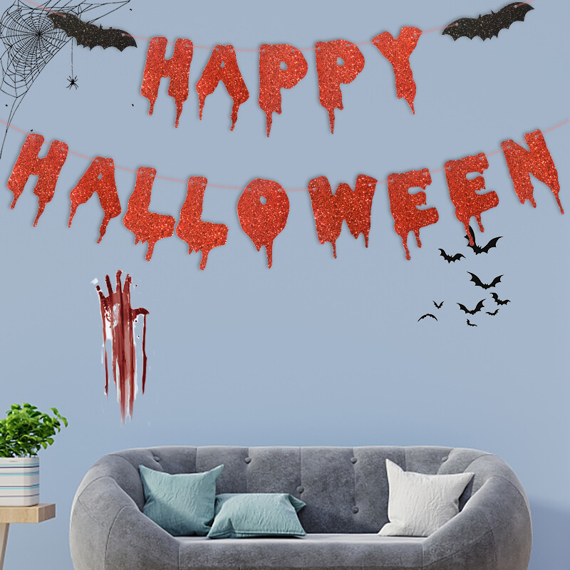 Halloween Red Bloody Bannerek Boldog Halloween témájú zászlók Dekoráció Otthoni buli dekorációs kellékek Barkácsolás Függő Papír Díszek Zászlók