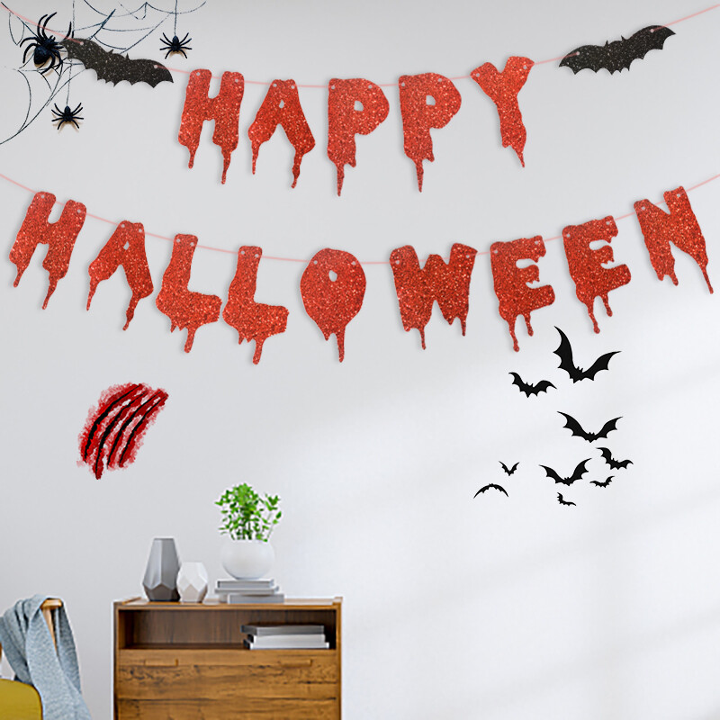 Halloween Red Bloody Bannerek Boldog Halloween témájú zászlók Dekoráció Otthoni buli dekorációs kellékek Barkácsolás Függő Papír Díszek Zászlók