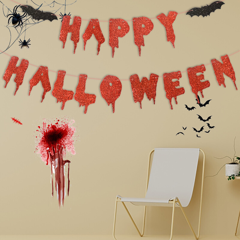 Halloween Red Bloody Bannerek Boldog Halloween témájú zászlók Dekoráció Otthoni buli dekorációs kellékek Barkácsolás Függő Papír Díszek Zászlók