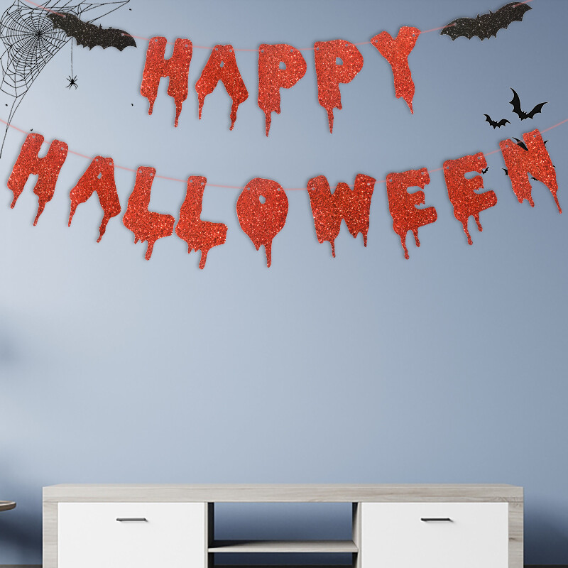 Halloween Red Bloody Bannerek Boldog Halloween témájú zászlók Dekoráció Otthoni buli dekorációs kellékek Barkácsolás Függő Papír Díszek Zászlók