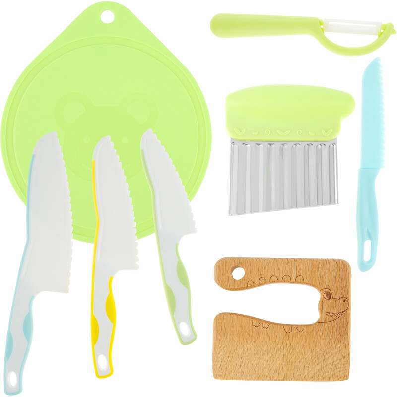 8/9db Kreatív Gyermek rajzfilm szakács konyhai készlet műanyag vágódeszka gyümölcskés újrafelhasználható biztonsági kés konyhai kellékek