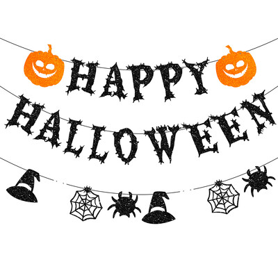 Happy Halloween Banner Κολοκύθα μοτίβο ρόπαλο Bunting Garland Διακόσμηση σπιτιού για τζάκι Halloween Theme Decorations Party Supplies