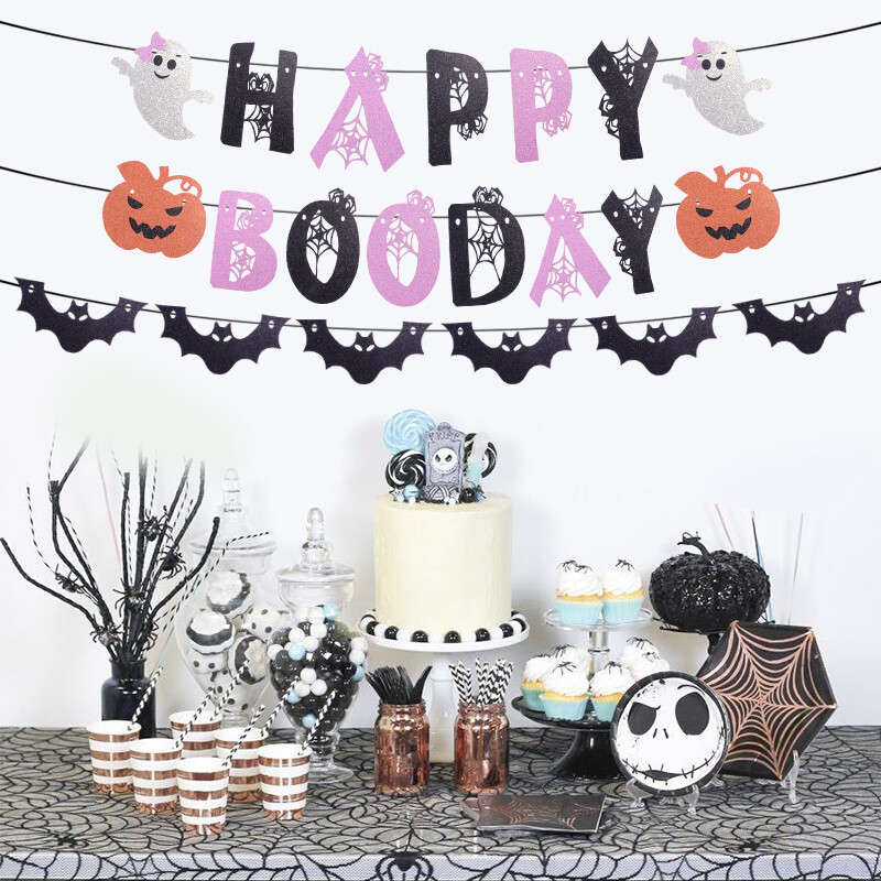 Happy Halloween Banner Sütőtök denevér minta Sármány füzér Otthoni dekoráció kandallóhoz Halloween témájú party dekorációk Kellékek
