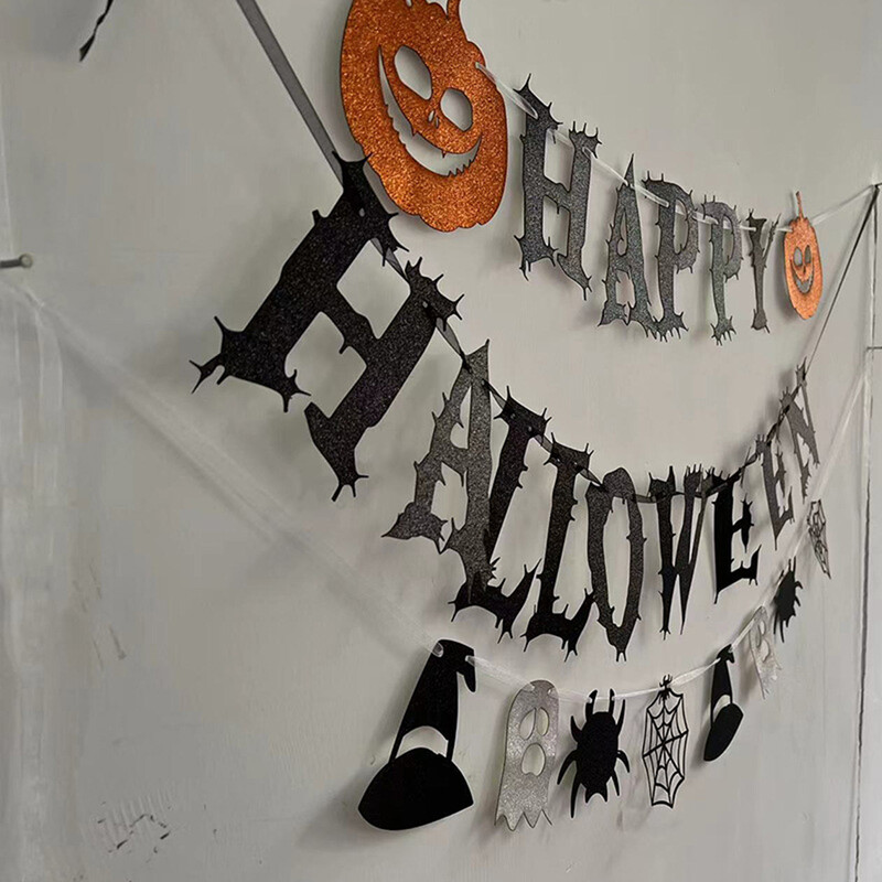 Happy Halloween Banner Sütőtök denevér minta Sármány füzér Otthoni dekoráció kandallóhoz Halloween témájú party dekorációk Kellékek