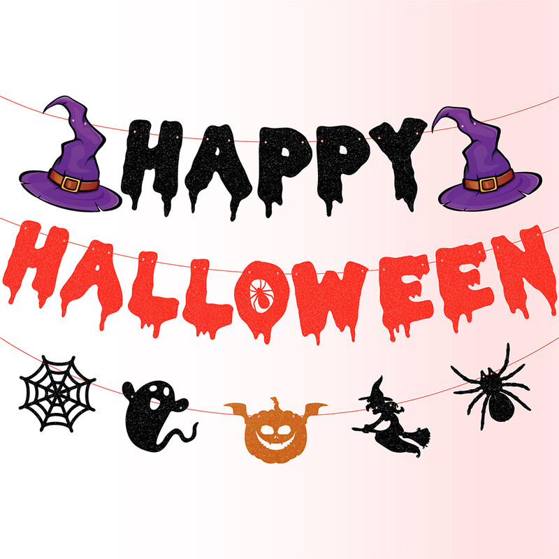 Happy Halloween Banner Sütőtök denevér minta Sármány füzér Otthoni dekoráció kandallóhoz Halloween témájú party dekorációk Kellékek