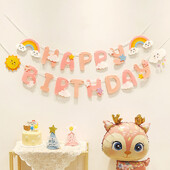 Πανό για κορίτσια για 1ο γενέθλια Happy Party Rainbow Clouds "Happy Birthday" "Be Happy" Πανό ύφασμα γενεθλίων Κρεμαστό πανό Γιρλάντα