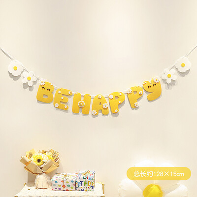Πανό για κορίτσια για 1ο γενέθλια Happy Party Rainbow Clouds "Happy Birthday" "Be Happy" Πανό ύφασμα γενεθλίων Κρεμαστό πανό Γιρλάντα