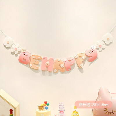 Πανό για κορίτσια για 1ο γενέθλια Happy Party Rainbow Clouds "Happy Birthday" "Be Happy" Πανό ύφασμα γενεθλίων Κρεμαστό πανό Γιρλάντα