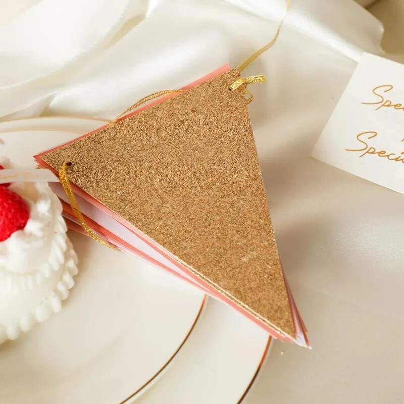 10 láb Vintage zászlós zászló Rózsaszín Rózsaszín bulidíszek Papír háromszög zászlók Sármány Boho Baby Shower lányszoba gyerekszobához