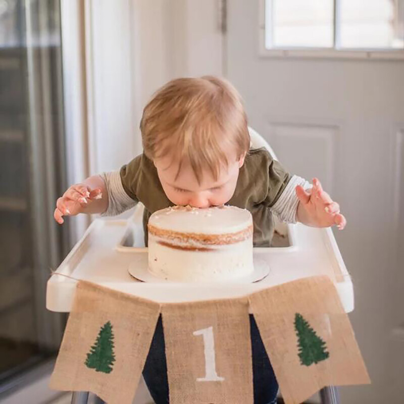 One Happy Camper Etetőszék Banner fiú lány Kemping erdei erdő Wild One 1. születésnapi parti dekoráció ajándék fotó kellék