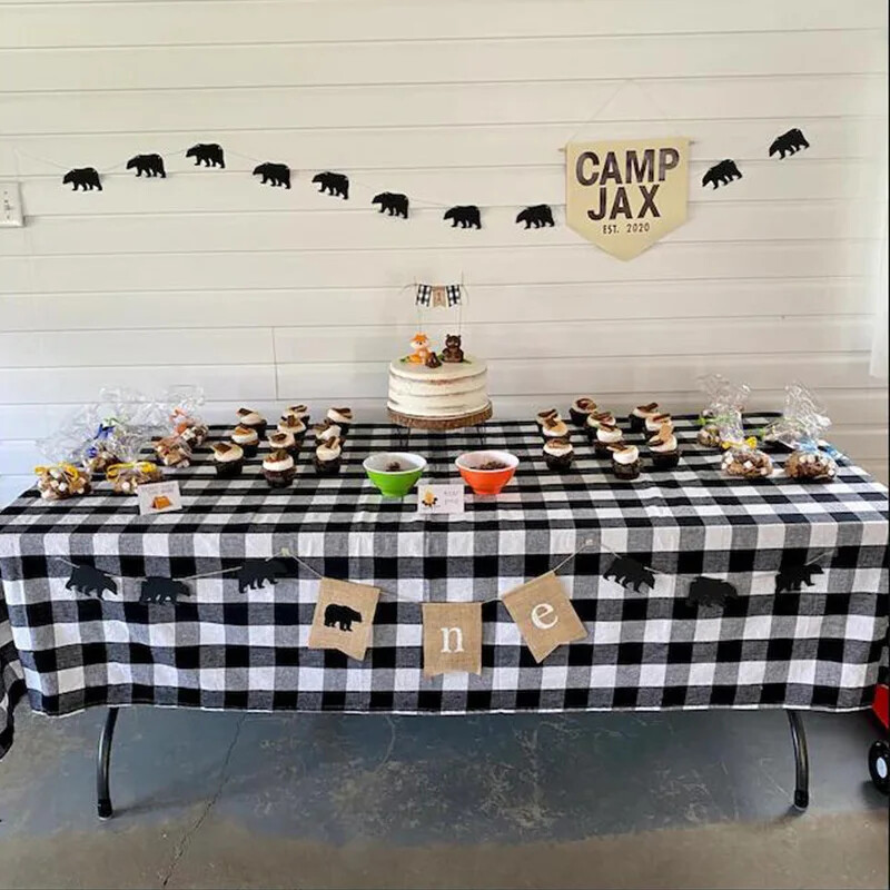 Kisfiú Lány Favágó kemping Vadmedve Rusztikus 1. Első egy éves születésnapi parti etetőszék dekoráció Banner fotó kellékek