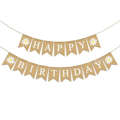 INS Little Daisy Happy Birthday Garland Kids Party λινάτσα Λευκό λουλούδι Πανό Baby Shower Photoprops Διακόσμηση φόντου Σημαία