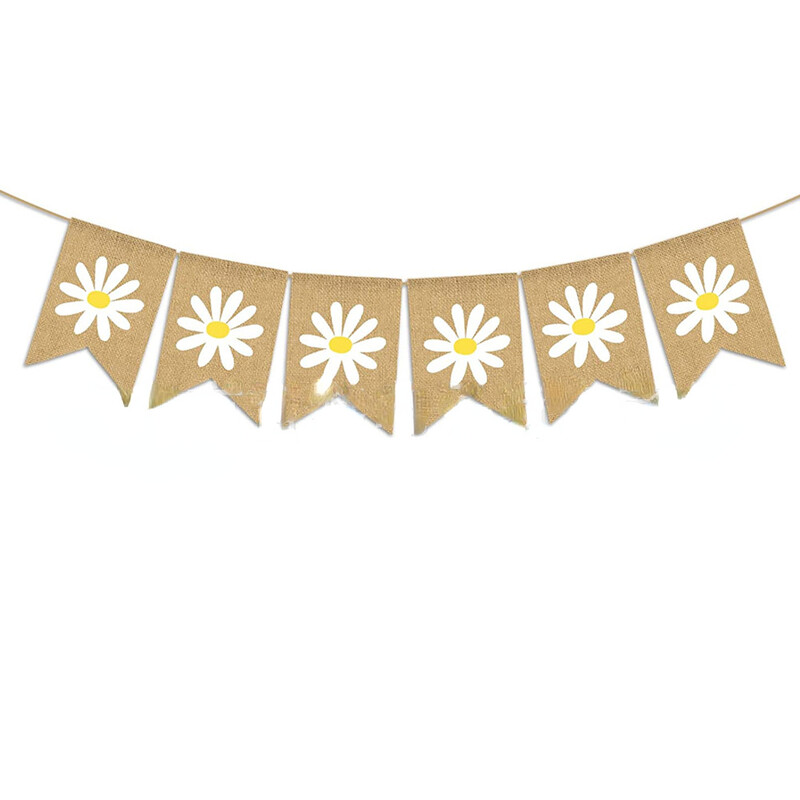 INS Little Daisy Boldog születésnapot Garland Gyerekparti Zsákvászon fehér Virág Banner Babazuhany Fényképek Dekoráció Háttér Zászló