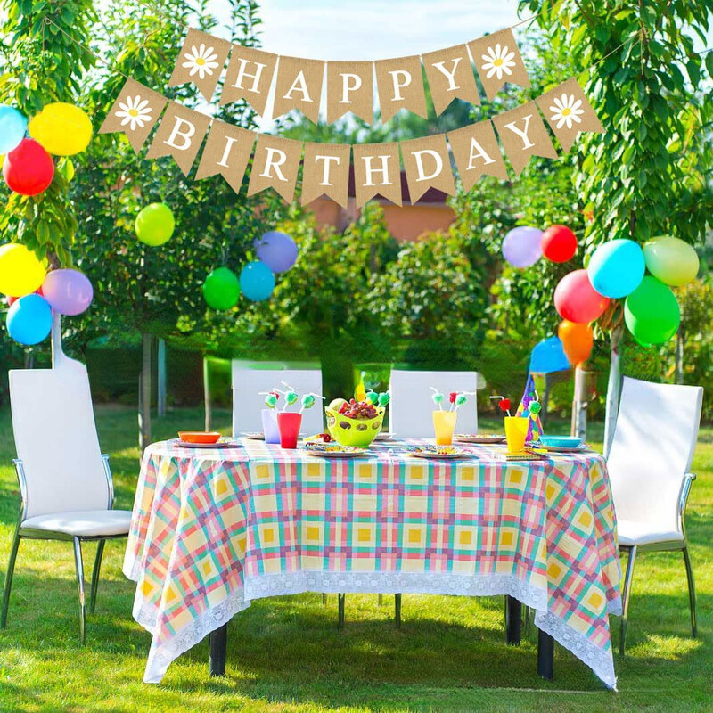 INS Little Daisy Boldog születésnapot Garland Gyerekparti Zsákvászon fehér Virág Banner Babazuhany Fényképek Dekoráció Háttér Zászló