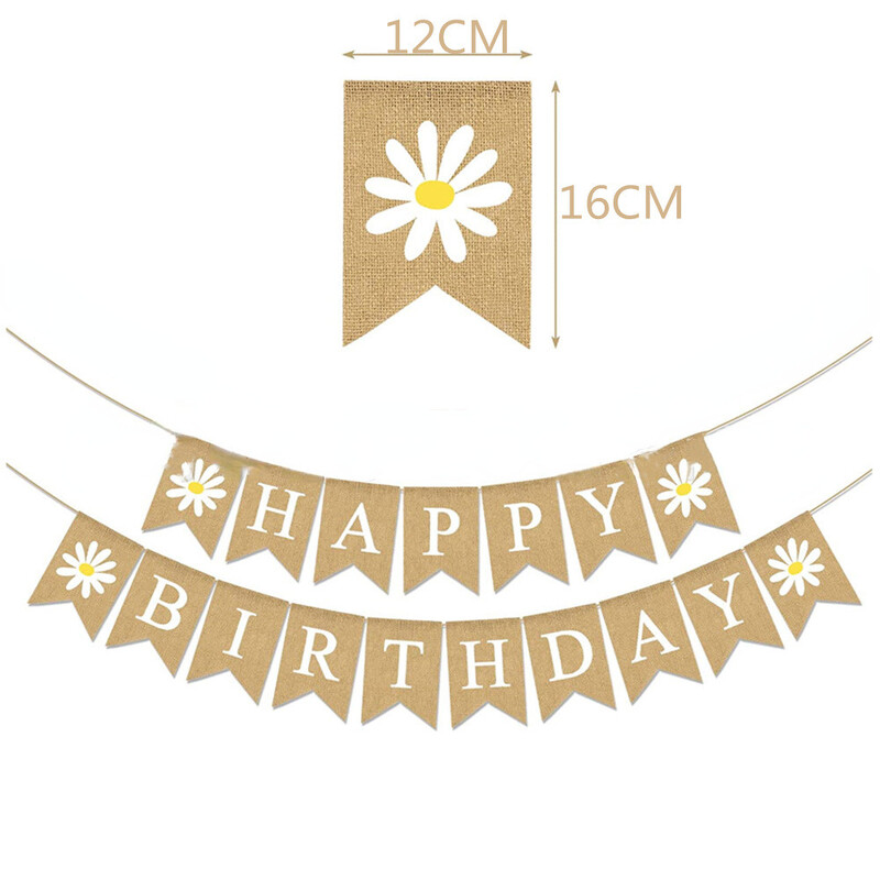 INS Little Daisy Boldog születésnapot Garland Gyerekparti Zsákvászon fehér Virág Banner Babazuhany Fényképek Dekoráció Háttér Zászló