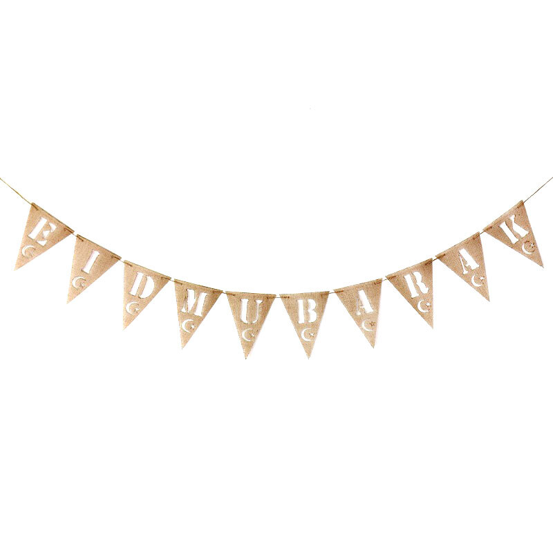 Vintage Jute Hessian zsákvászon sármány zászló Esküvői Eid Al-Fitr Születésnapi parti fotózás kellékek Függő dekoráció Füzér zászlók