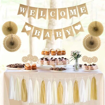 Λευκά είδη Welcome Baby Banner Wall Γιρλάντα για Baby Shower Αποκάλυψη φύλου Φωτογραφικό σκηνικό Παιδικά Διακοσμητικά πάρτι γενεθλίων
