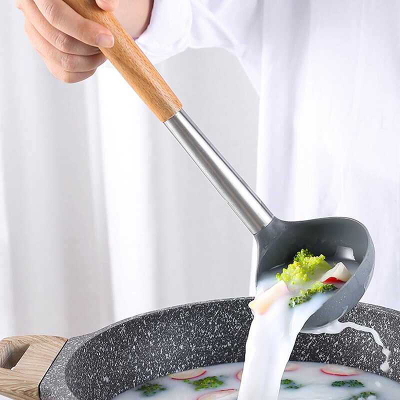 1db tapadásmentes szilikon konyhai edény fa hasított spatula szkimmer kanál leveses merőkanál főzőlapát Konyhai kütyük Kiegészítők