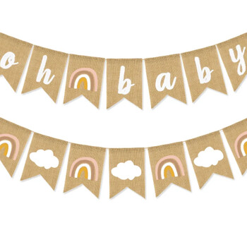 1Pcs Bobo Rainbow Oh Baby Burlap Banner Garland Room Vising Bunding for Baby Shower Gender Reveal Birthday Party Decoration