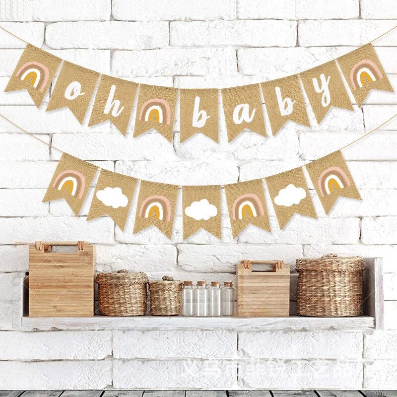 1db Bobo Rainbow Oh Baby zsákvászon szalagfüzér Füzér Szobai akasztós sármány babazuhanyhoz Nem Felfedi születésnapi parti dekoráció