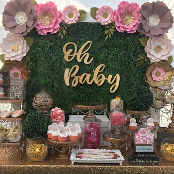 Oh Baby Дървена декорация на стикери за стена Честит 1-ви рожден ден Baby Shower Фон на стена Декорация за дома Разкриване на пола Suppiles