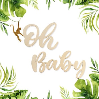 Oh Baby Дървена декорация на стикери за стена Честит 1-ви рожден ден Baby Shower Фон на стена Декорация за дома Разкриване на пола Suppiles