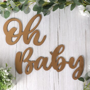 Oh Baby Дървена декорация на стикери за стена Честит 1-ви рожден ден Baby Shower Фон на стена Декорация за дома Разкриване на пола Suppiles