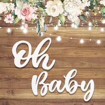 Oh Baby Дървена декорация на стикери за стена Честит 1-ви рожден ден Baby Shower Фон на стена Декорация за дома Разкриване на пола Suppiles