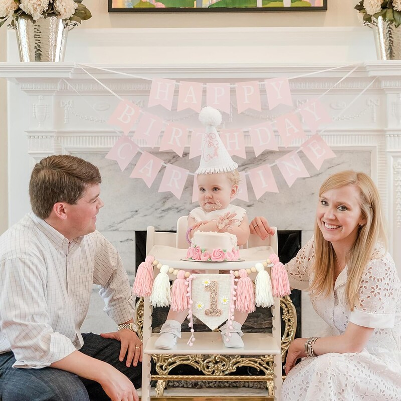 1db Gyerekek 1. Születésnapi partiján százszorszép fagyöngy transzparens, kézzel készített, gyönyörű bojtos etetőszék szalaghirdetés otthoni parti dekorációhoz