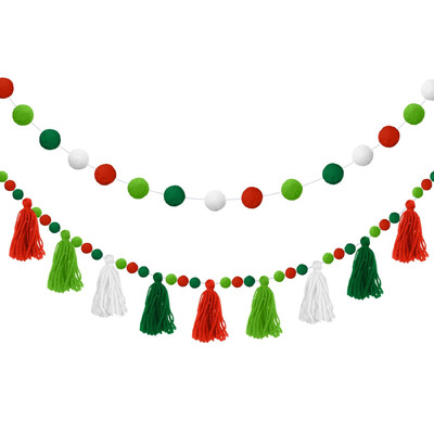 2 τμχ/σετ Χειροποίητο χριστουγεννιάτικο Hairball Tassel Banner Set Home Festival Party Πολυλειτουργικό Διακοσμητικό Banner τοίχου