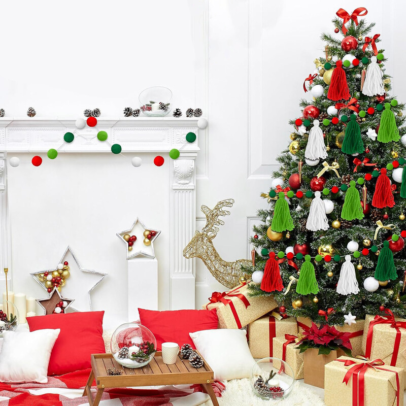 2db/szett Kézzel készített karácsonyi hajlabda bojt transzparens szett Otthoni Fesztiválparti Többfunkciós Dekorációs Fali Akasztó Banner