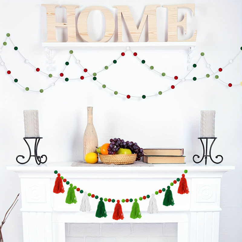 2db/szett Kézzel készített karácsonyi hajlabda bojt transzparens szett Otthoni Fesztiválparti Többfunkciós Dekorációs Fali Akasztó Banner