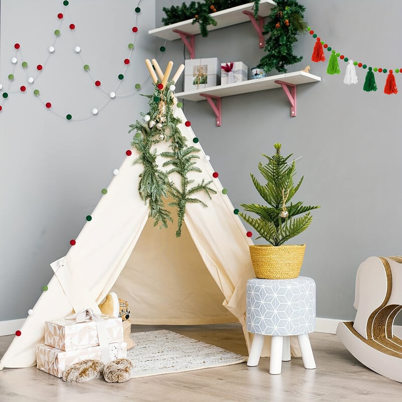 2db/szett Kézzel készített karácsonyi hajlabda bojt transzparens szett Otthoni Fesztiválparti Többfunkciós Dekorációs Fali Akasztó Banner