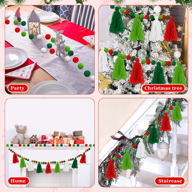 2db/szett Kézzel készített karácsonyi hajlabda bojt transzparens szett Otthoni Fesztiválparti Többfunkciós Dekorációs Fali Akasztó Banner