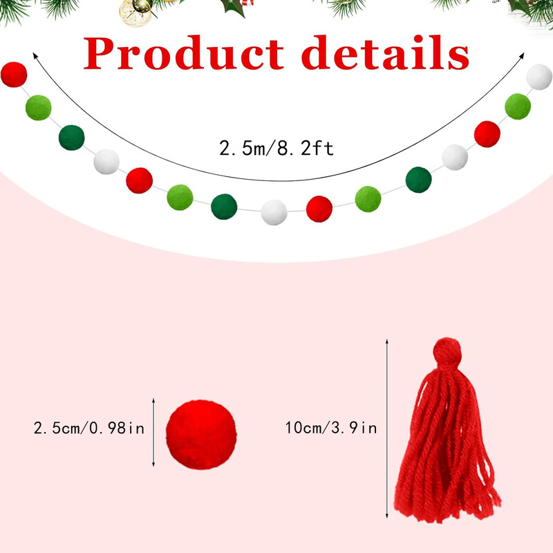 2db/szett Kézzel készített karácsonyi hajlabda bojt transzparens szett Otthoni Fesztiválparti Többfunkciós Dekorációs Fali Akasztó Banner