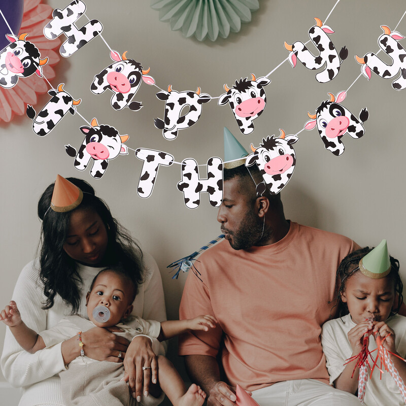 Garland Boldog születésnapot Reklám Tehén zászlót húzó zászlók Díszítsd a farm témájú buliját Függő transzparens kellékek