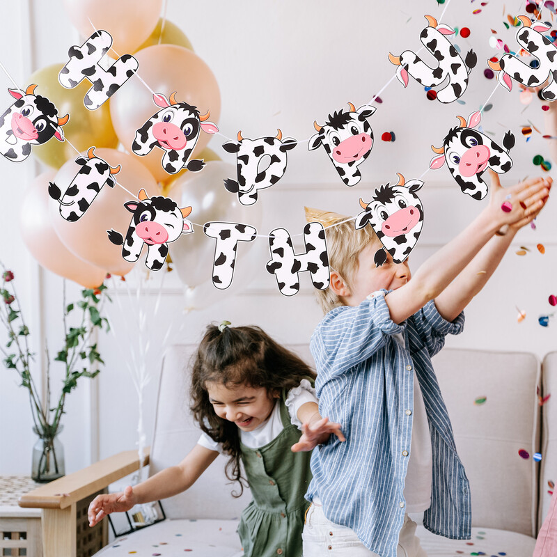 Garland Boldog születésnapot Reklám Tehén zászlót húzó zászlók Díszítsd a farm témájú buliját Függő transzparens kellékek