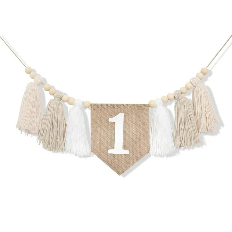 1 db 1. gyerek születésnapi rózsaszín etetőszék füzér One Party kék krémszínű transzparens hátterek dekoráció zsákvászon első függő zászló