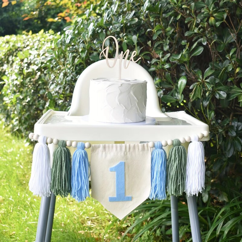 1 db 1. gyerek születésnapi rózsaszín etetőszék füzér One Party kék krémszínű transzparens hátterek dekoráció zsákvászon első függő zászló