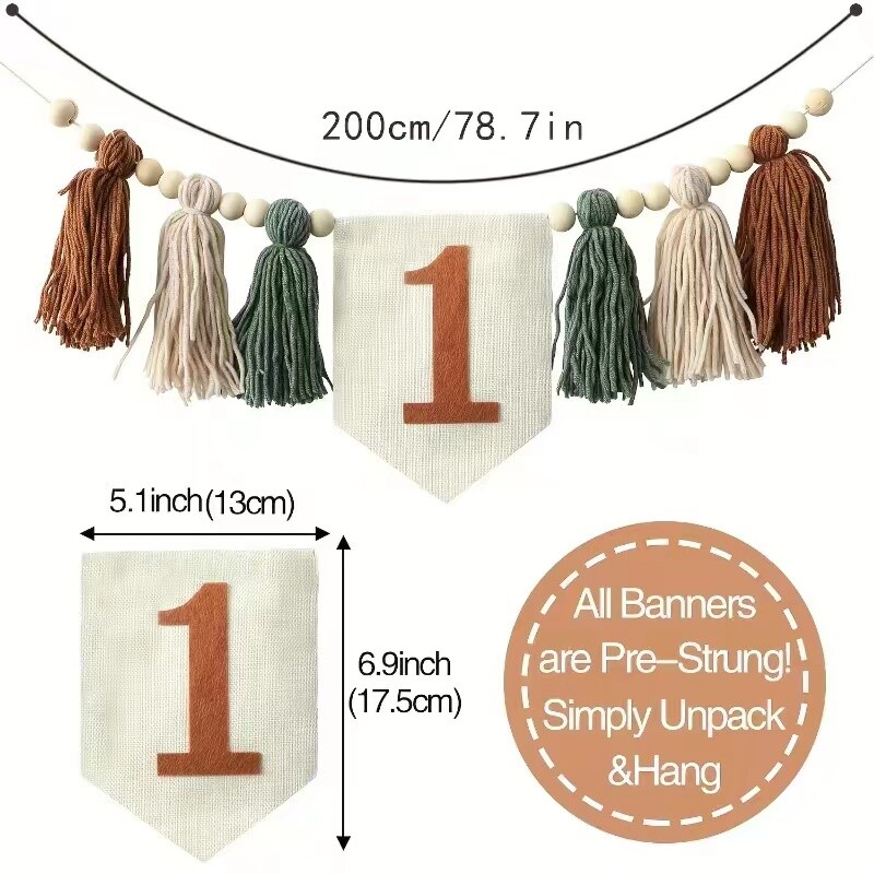 1 db 1. gyerek születésnapi rózsaszín etetőszék füzér One Party kék krémszínű transzparens hátterek dekoráció zsákvászon első függő zászló