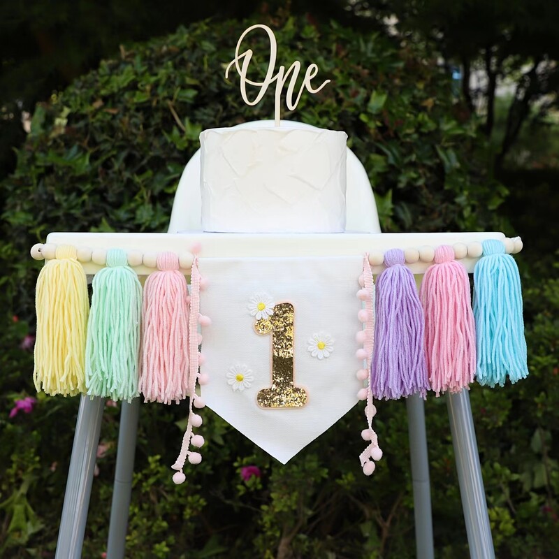 1 db 1. gyerek születésnapi rózsaszín etetőszék füzér One Party kék krémszínű transzparens hátterek dekoráció zsákvászon első függő zászló