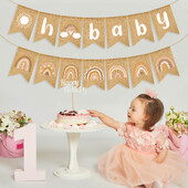 Boho Rainbow Banner Pompoms Wall Hanging Flag Garland Photographic Scene Bunting Προμήθειες για πάρτι γενεθλίων Διακόσμηση γάμου