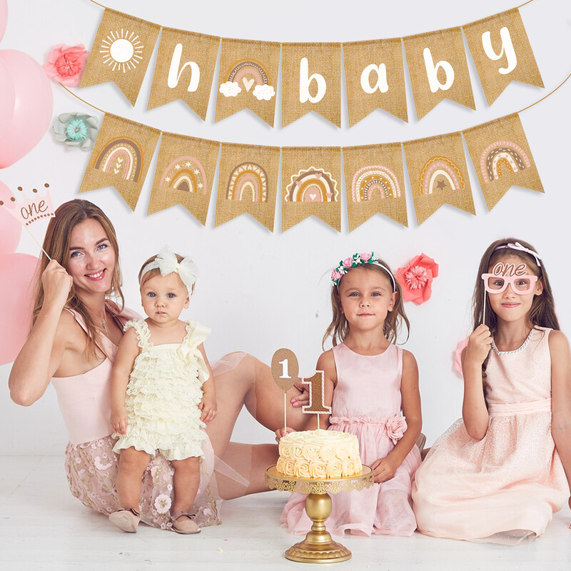 Boho Rainbow Banner Pomponok Falra akasztós Zászló Füzér Fényképészeti Sármány kellékek Születésnapi Party esküvői dekorációhoz