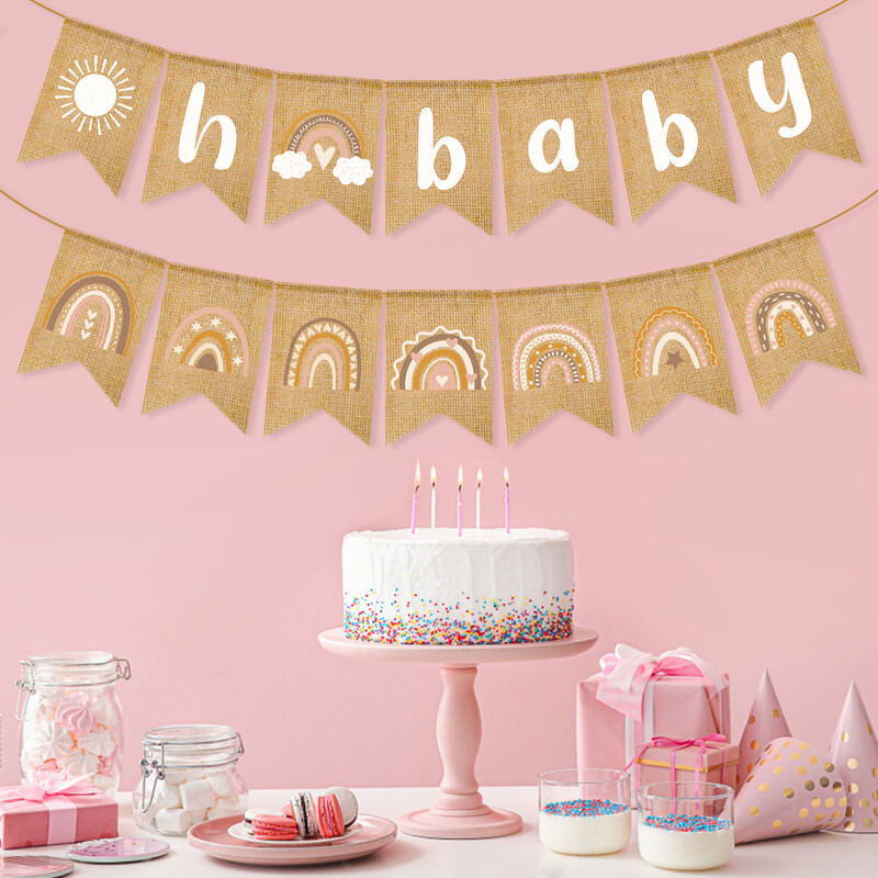 Boho Rainbow Banner Pomponok Falra akasztós Zászló Füzér Fényképészeti Sármány kellékek Születésnapi Party esküvői dekorációhoz