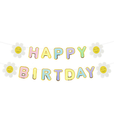 Daisy Happy Birthday Party Διακόσμηση Πανό Καπέλο Λευκό λουλούδι γιρλάντα Flag Foil Balloons INS Style Kids Boy girl μπομπονιέρες γενεθλίων