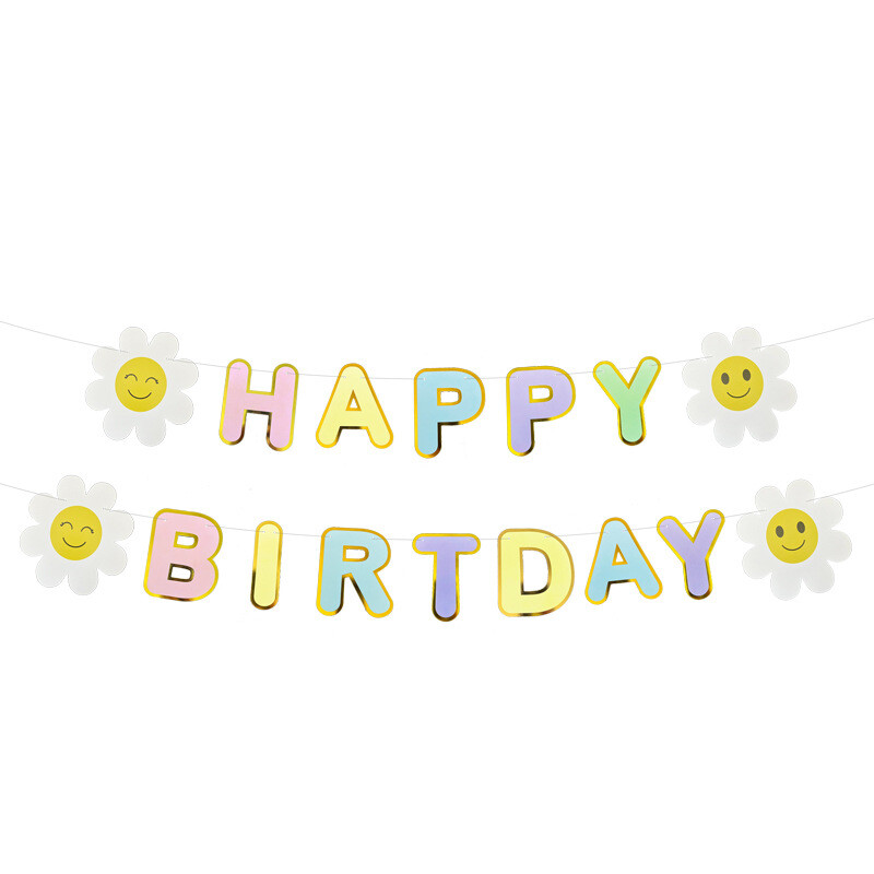 Százszorszép Boldog Születésnapi Party Dekoráció Banner Kalap Fehér Virág Koszorú Zászló Fólia Léggömbök INS Stílus Gyerekek Fiú Lány Születésnapi szívesség