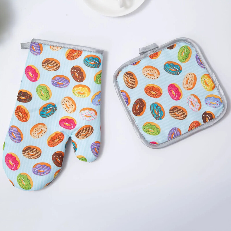 2db/szett Új sütéshez szigetelő kesztyű grillezéshez vagy konyhai mikrohullámú sütő kesztyű Desszert edényfogó szőnyeg pamut sütőkesztyű edénytartó alátét