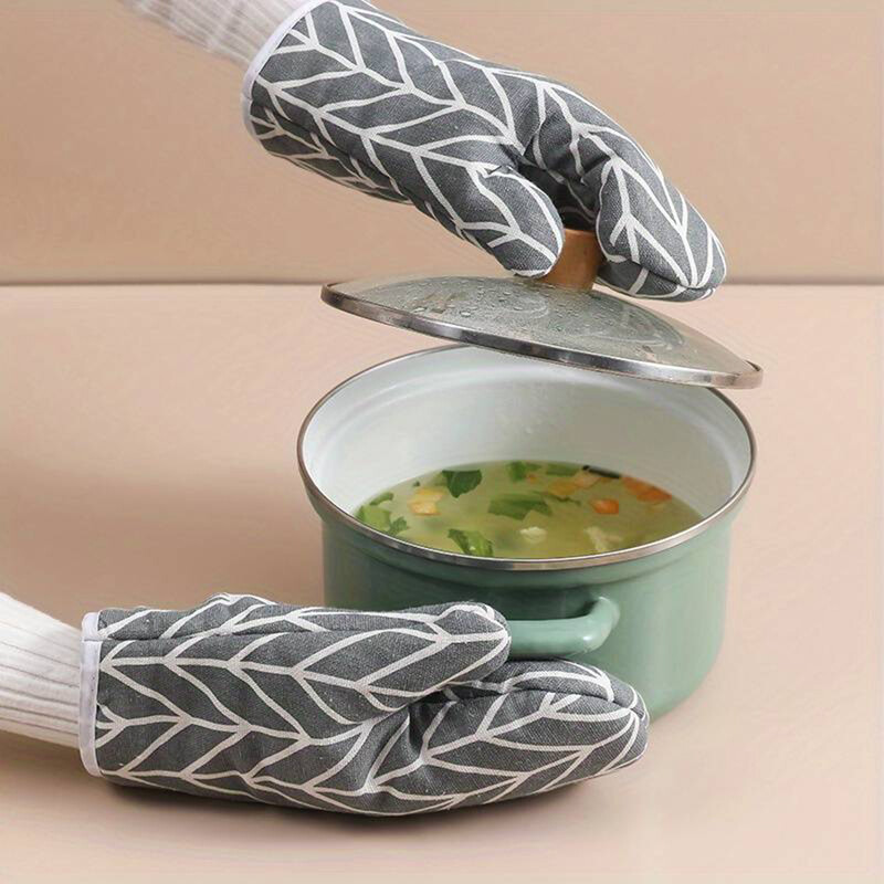 1 pár mikrohullámú sütő pamutvászon forrázásgátló és hőszigetelő kesztyű modern egyszerű famintás szürke szín