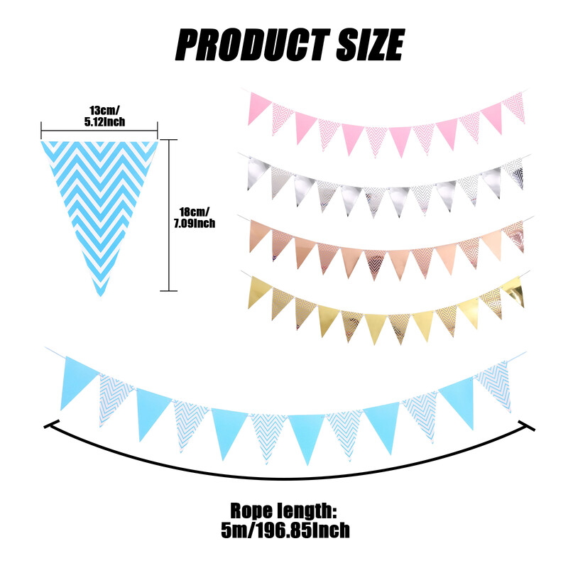 1db szett 16 4 láb arany papír kártya zászló zászlók születésnapi partira háromszög transzparens háromszög zászló zászló zászló zászló rózsaszín 16 4 láb